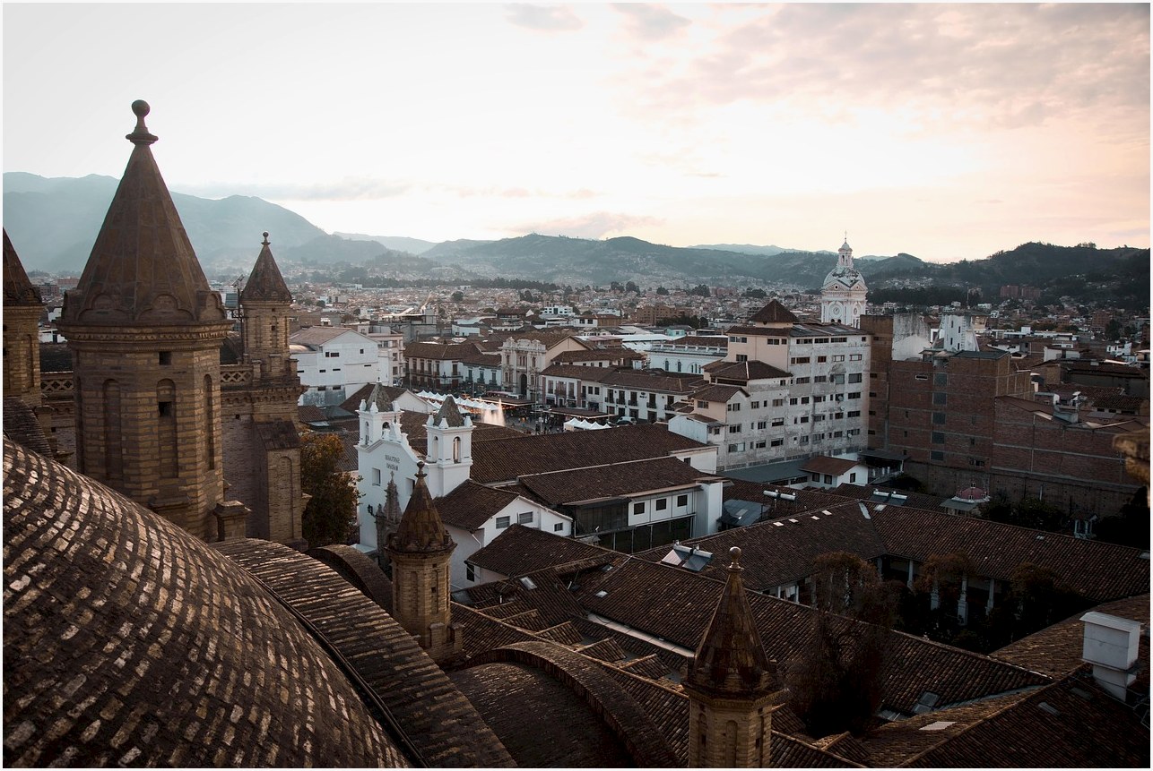 cathedral, church, towers, building, cuenca, outlook, nature, architecture, ecuador, mountains, historic center, city view, horizon, dome, urban, city