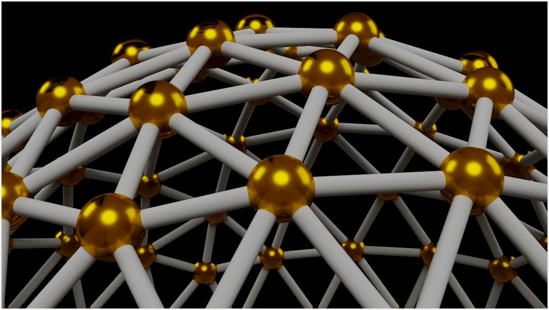 a group of gold and silver spheres